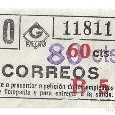 Coleccionismo Billetes de transporte: C1.-BILLETE DE METRO CORREOS CAPICUA 11811-60 CTS CON SOBRECARGO 80 CTS