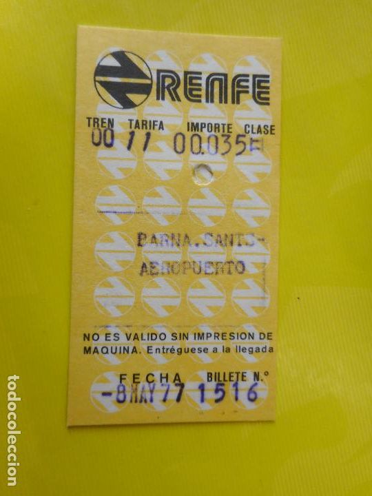 Sammeln von Fahrkarten: ANTIGUO BILLETE TREN RENFE BARCELONA SANTS- AEROPUERTO 1977