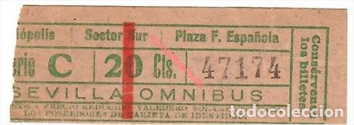 Sammeln von Fahrkarten: ANTIGUO BILLETE.SEVILLA OMNIBUS.HELIOPOLIS-SECTOR SUR- PLAZA FALANGE, CAPICUA 47174