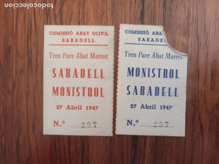 Sammeln von Fahrkarten: RARO BILLETE TREN SABADELL A MONISTROL MONTSERRAT 1947. COMISSIO ABAT OLIBA. PARE ABAT MARCET