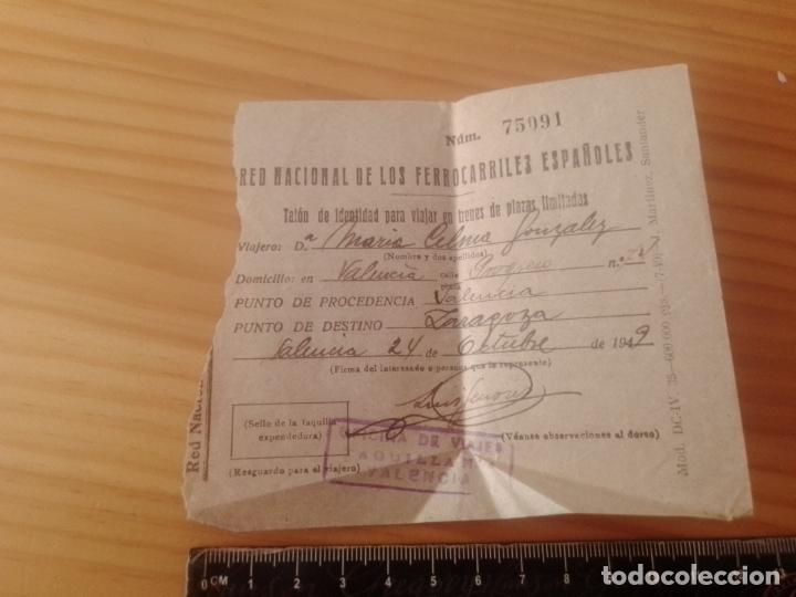 Colecionismos Bilhetes de Transporte: BILLETE DE RENFE 1949 Valencia Zaragoza