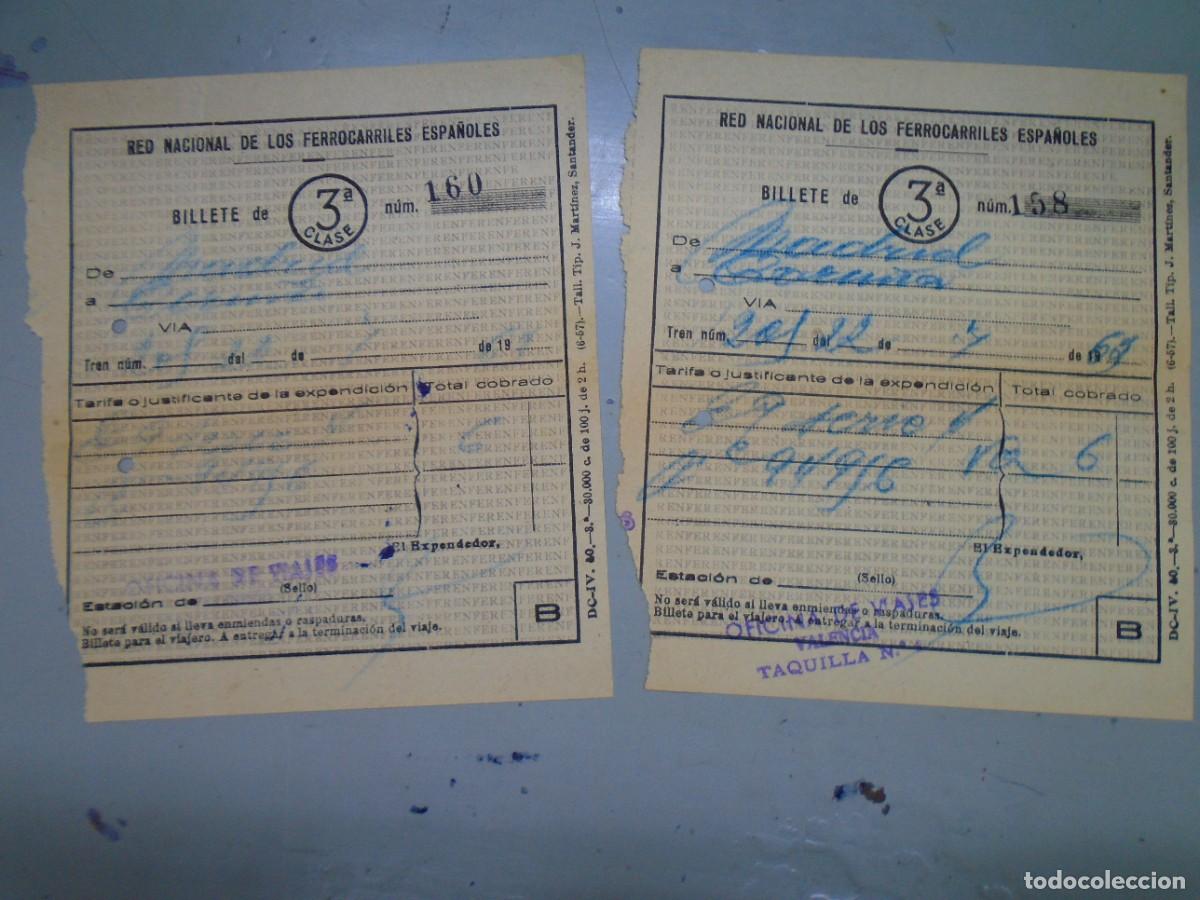 Colecionismos Bilhetes de Transporte: RED NACIONAL DE LOS FERROCARRILES ESPA&Ntilde;OLES.2 BILLETES 3&ordm;CLASE MADRID/CORU&Ntilde;A 1963.