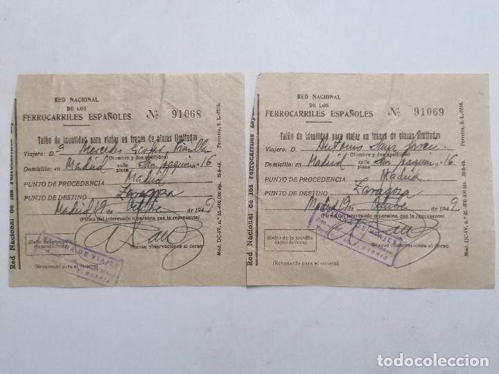 Coleccionismo Billetes de transporte: DOS BILLETES RED NACIONAL DE FERROCARRILES ESPA&Ntilde;OLES, MADRID-ZARAGOZA, 19 OCTUBRE 1949