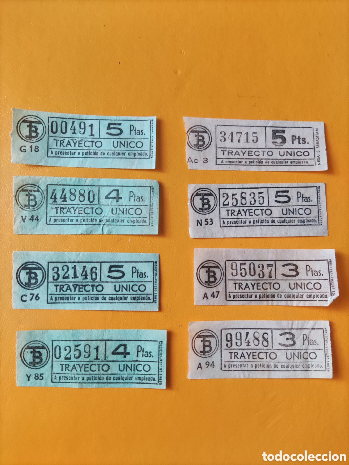 Collectionnisme Billets de transport: Lote 8 billetes antiguos. Trayecto &Uacute;nico, 3,4 y 5 ptas