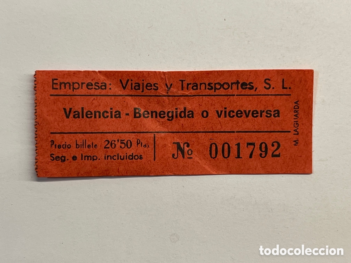 Collectionnisme Billets de transport: VALENCIA - BENEGIDA o Viceversa.. Billete tren&hellip; (h.1960?)