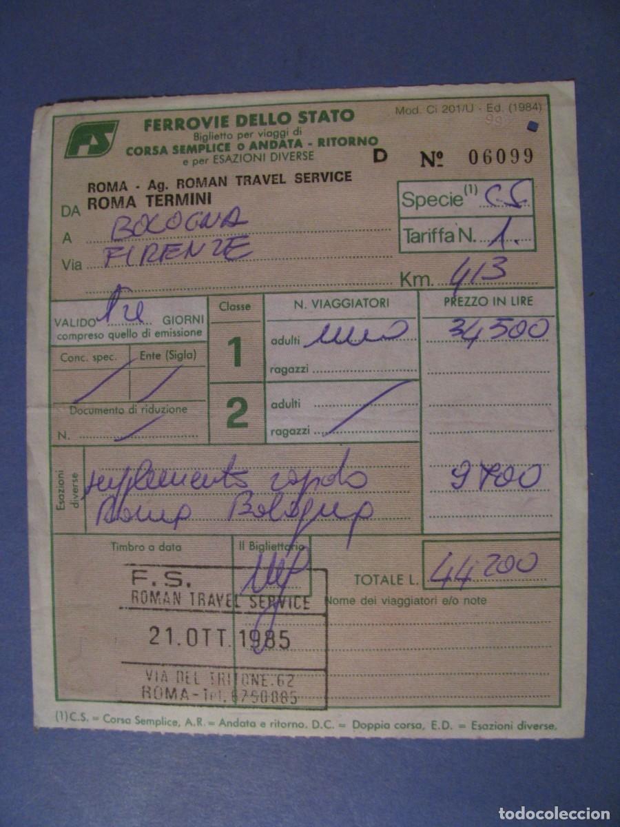 Collectionnisme Billets de transport: BILLETE DEL TREN ITALIA. 1985. BOLOGNA - FLORENCIA.