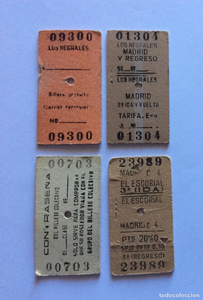 Colecionismos Bilhetes de Transporte: 4 BILLETE EDMONDSON EDMONSON LOS NEGRALES MADRID ESCORIAL GRATUITO CONTRASE&Ntilde;A