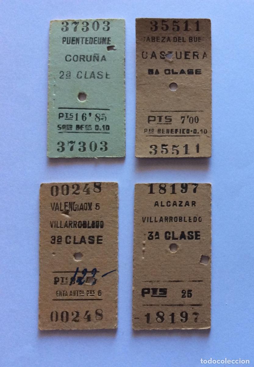 Colecionismos Bilhetes de Transporte: 4 BILLETE EDMONDSON EDMONSON ALCAZAR VALENCIA VILLARROBLEDO CABEZA BUEY CASTUERA PUENTEDEUME CORU&Ntilde;A
