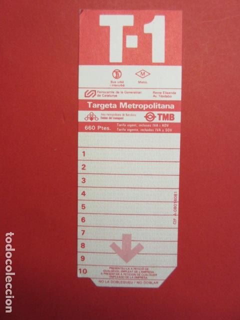 Sammeln von Fahrkarten: TARJETA RESISTIVA Ref: COL_RESISTIVA COL_RES_RR - T-1 - ROJA //SIN USAR\\ - 660 Ptes. FOTOPRIX 1995
