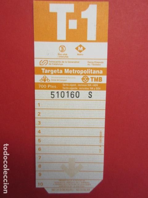 Sammeln von Fahrkarten: TARJETA RESISTIVA Ref: COL_RESISTIVA COL_RES_RR - T-1 - NARANJA //SIN USAR\\ - 700 Ptes. DON PISO