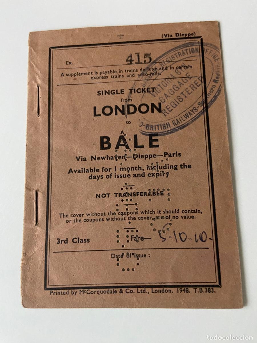 Colecionismos Bilhetes de Transporte: 171- Billete simple de Londres a Basilea (Swizerland) 1.948.