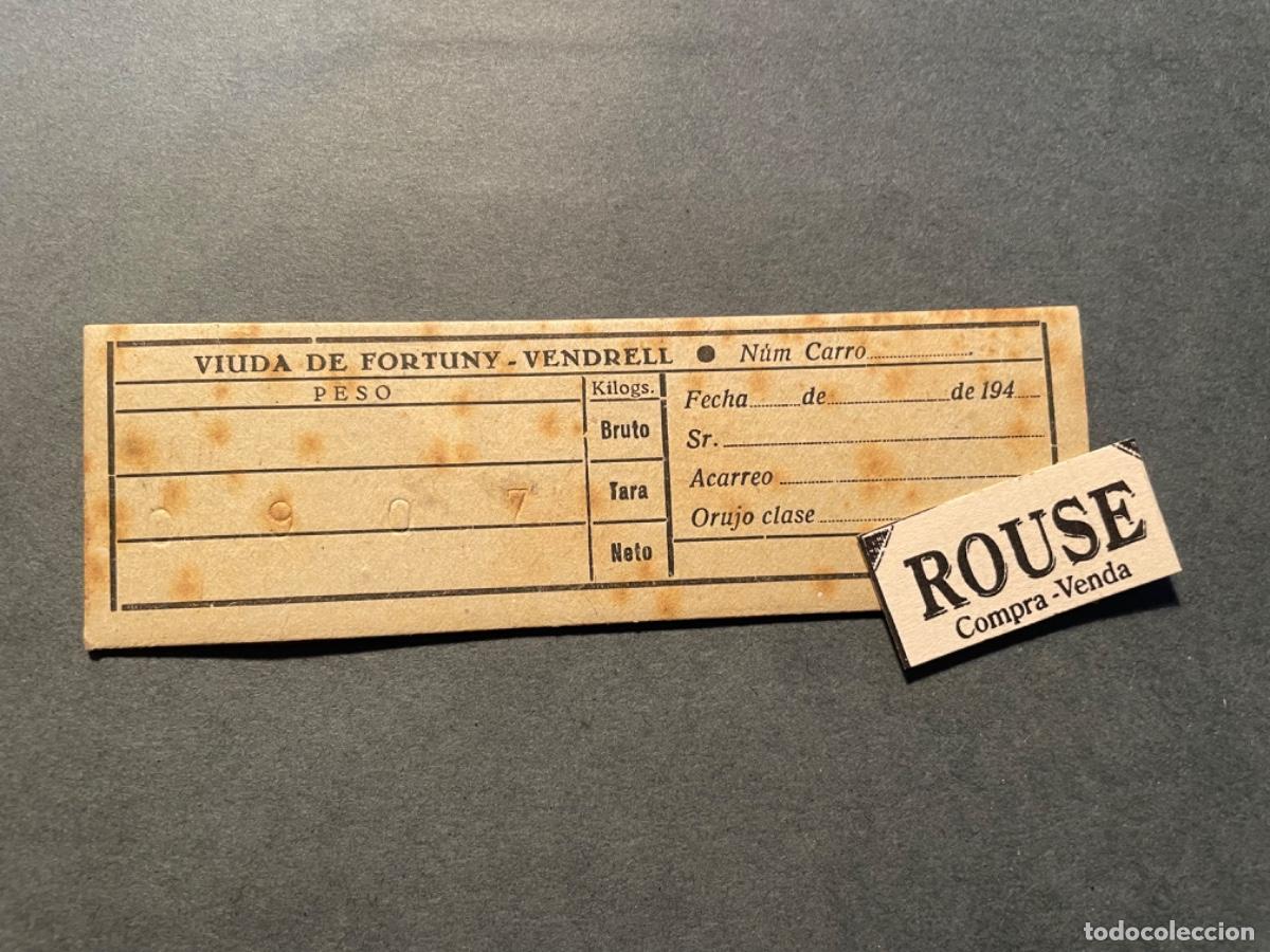 Colecionismos Bilhetes de Transporte: VENDRELL - VINOS - ANTIGUO CARTON 194... PARA EL TRANSPORTE EN CARRO VIUDA DE FORTUNY - ALCOHOLES A.