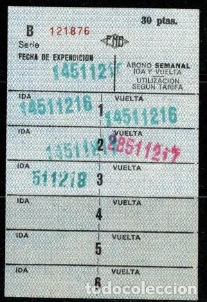 Collectables Transport Tickets: (F36-6) ABONO SEMANAL DE FMB // 30 PTAS // 5LG-10