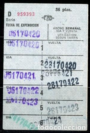 Coleccionismo Billetes de transporte: (F36-6) ABONO SEMANAL DE FMB // 36 PTAS // 5LG-10