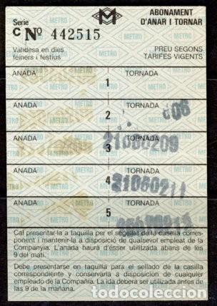 Coleccionismo Billetes de transporte: (F36-6) ABONAMENT D'ANAR I TORNAR / METRO/ PRECIO SEGUN TARIFA // 5LG-11