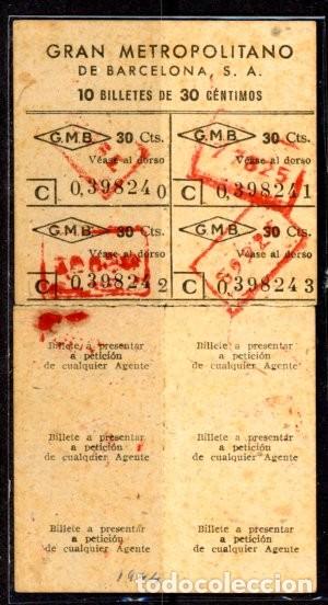 Coleccionismo Billetes de transporte: (F33/5) ABONO DE 10BILLETES DE 30 CTS. DEL GRAN METROPOLITANO DE BARCELONA // 5LG-11