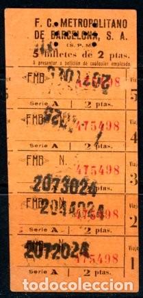 Coleccionismo Billetes de transporte: (F36/6) 5 BILLETES DE 2PTS // FMB // 5LG-12