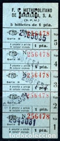 Coleccionismo Billetes de transporte: (F36/6) 5 BILLETES DE 1 PTS // FMB // 5LG-12