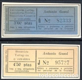 Sammeln von Fahrkarten: 2 BILLETES EMPRESA ANTONIO GASOL / TORREFORTA, BONAVISTA, TARRAGONA, CANONJA, // 6LG22