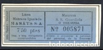 Sammeln von Fahrkarten: BILLETE EMPRESA MASATS, S.A. / MANRESA - IGUALADA // 6LG34