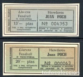 Sammeln von Fahrkarten: 2BILLETES DE EMPRESAHEREDEROS JUAN POCH / LLORENS - VENDRELL // 6LG44