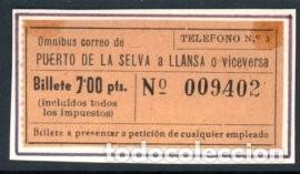 Sammeln von Fahrkarten: BILLETE OMNIBUS CORREO DE PUERTO DE LA SELVA A LLANSA // 6LG45