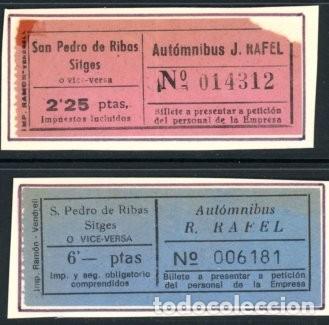 Sammeln von Fahrkarten: 2 BILLETES AUTOMNIBUS J. RAFEL / SAN PEDRO DE RIBAS - SITGES // 6LG46