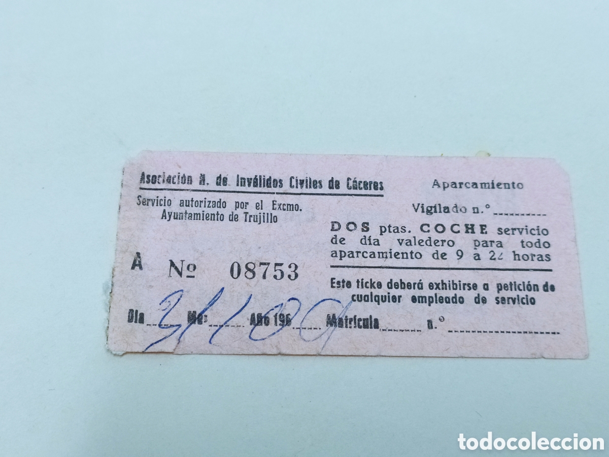 Sammeln von Fahrkarten: ASOCIACI&Oacute;N N. DE INV&Aacute;LIDOS CIVILES DE C&Aacute;CERES - A&Ntilde;OS 60 - AYTO TRUJILLO