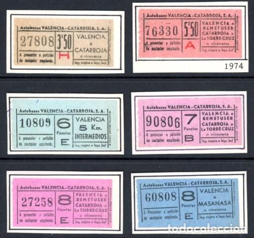 Sammeln von Fahrkarten: 6 BILLETES DE AUTOBUSES VALENCIA - CATARROJA, S.A. / MASANASA, BENETUSER, LA TORRE CRUZ // 9LG10