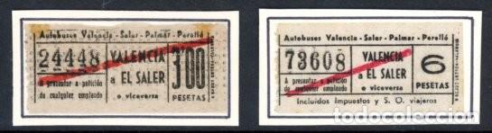 Sammeln von Fahrkarten: 2BILLETES DE AUTOBUSES VALENCA -SALER - PALMAR - PERELLO // 9LG11