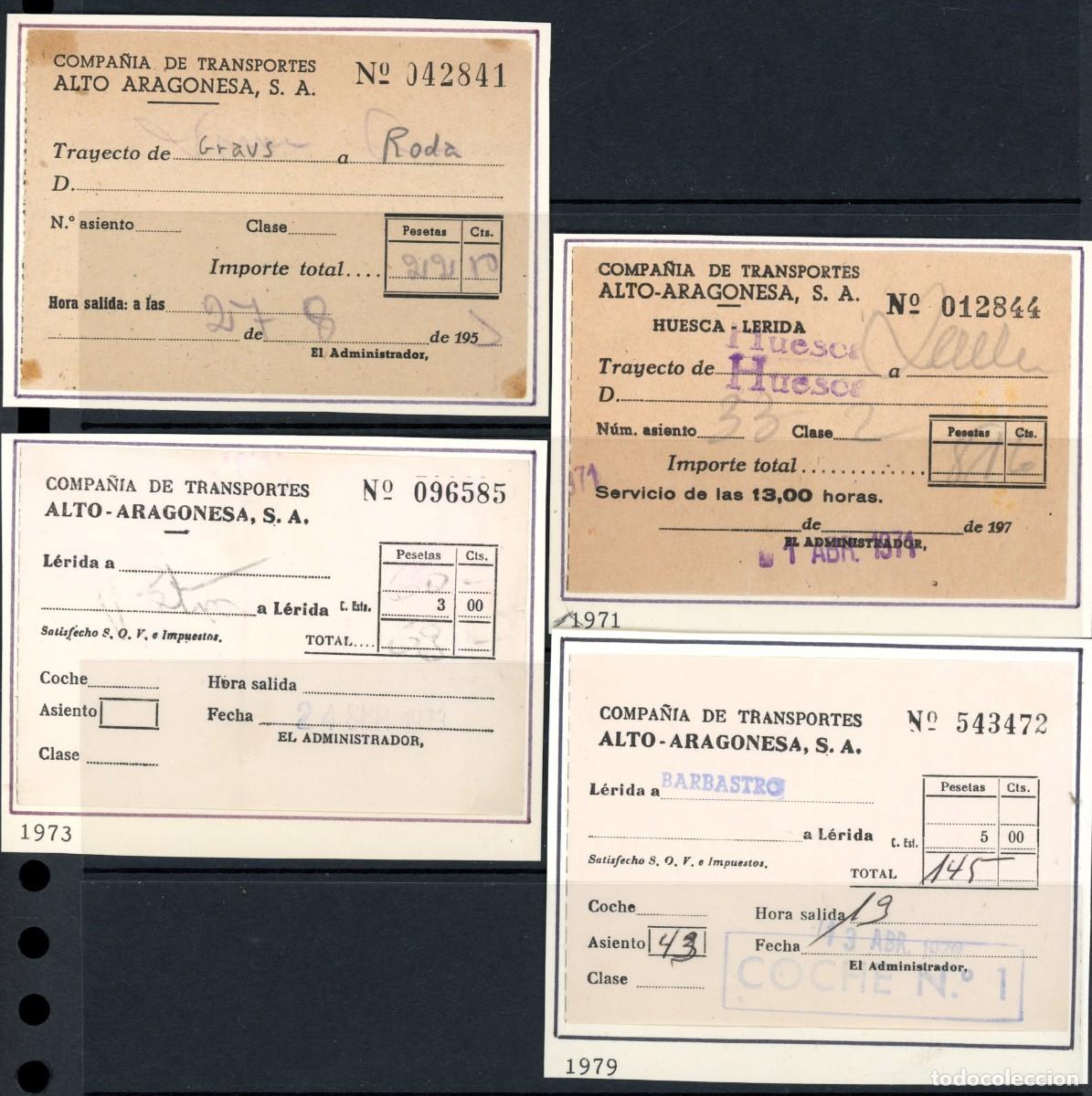 Sammeln von Fahrkarten: 4 BILLETES DE CIA DE TRANSP. ALTO ARAGON, S.A. / GRAUS, RODA, HUESCA, BARBASTRO // 9LG21