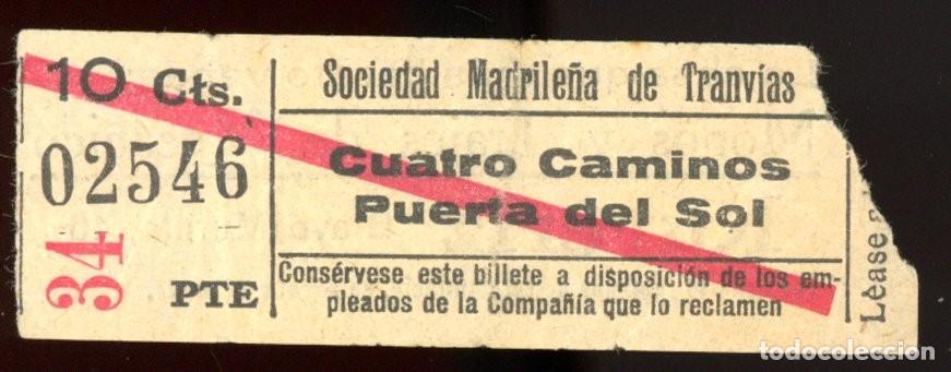 Colecionismos Bilhetes de Transporte: BILLETE DE SOCIEDAD MEDRILE&Ntilde;A DE TRANVIAS / PROPAGANDA EN EL REVERSO / Alb. Madrid antiguo