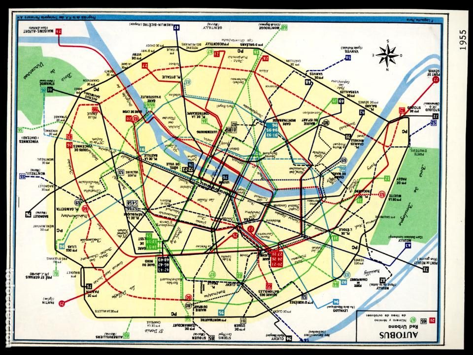 Colecionismos Bilhetes de Transporte: PLANO DE LA RED DE AUTOBUSES DE PARIS /FRANCIA / A&Ntilde;O 1955 / 12LG36
