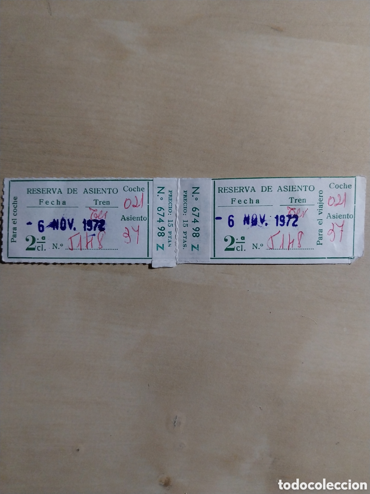 Collectables Transport Tickets: Dos billetes de tren Ter de 6 de noviembre de 1972