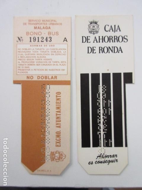 Sammeln von Fahrkarten: REF: TRESMALAGA - TARJETA RESISTIVA MALAGA - BONO BUS BONOBUSES - PUBLICIDAD CAJA AHORROS RONDA