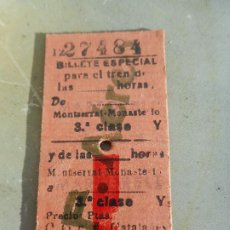Coleccionismo Billetes de transporte: ANTIGUO BILLETE FERROCARRIL TREN AEREO. MONTSERRAT - MARTORELL 1958??