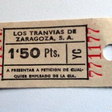 Coleccionismo Billetes de transporte: BILLETE ANTIGUO TRANVIA LOS TRANVIAS DE ZARAGOZA. NÚMERO CAPICUA. 1,50 PESETAS
