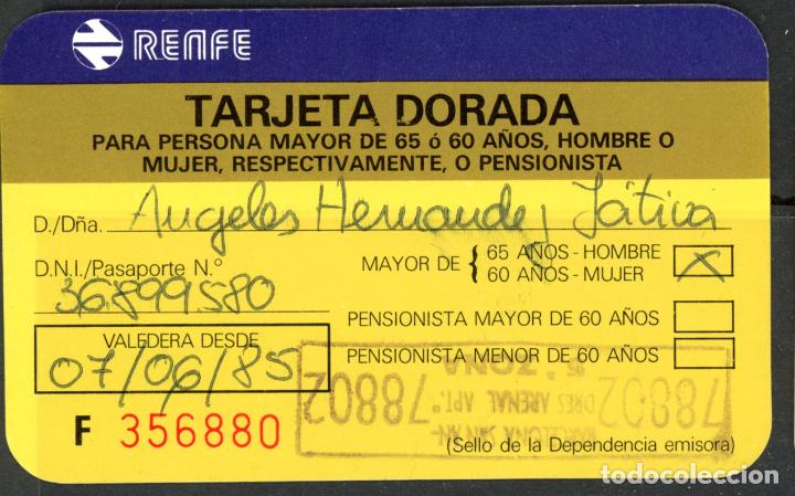 Coleccionismo Billetes de transporte: TARJETA DORADA RENFE / 1985 / S 43
