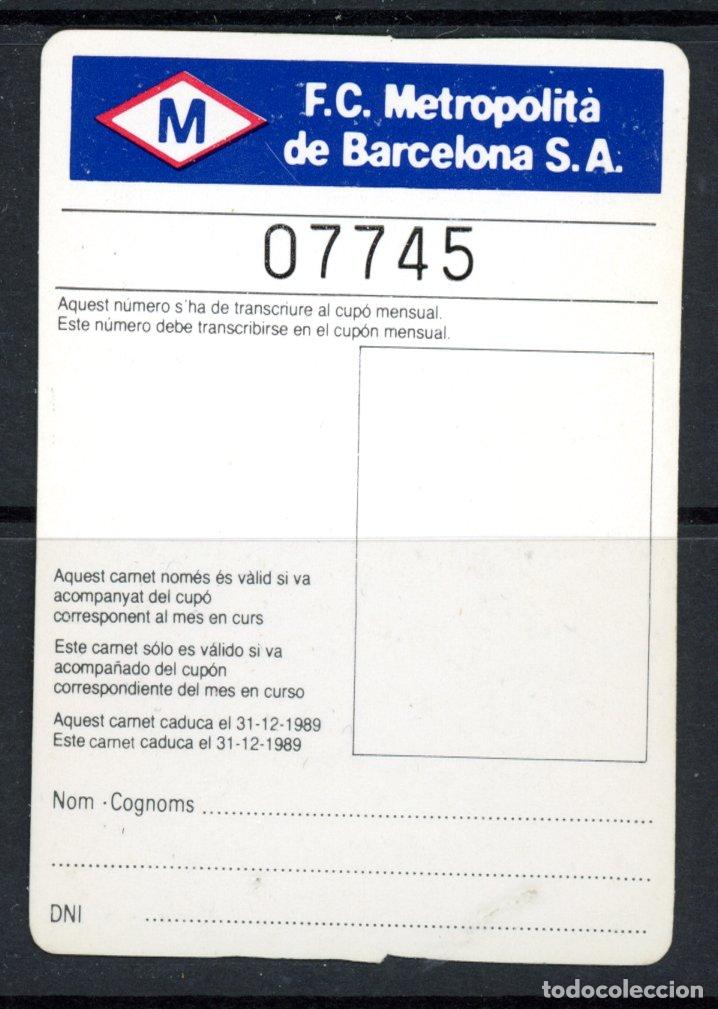 Coleccionismo Billetes de transporte: (F35/12) BILLETE DEL METRO DE BARCELONA / 1989 // 2-60