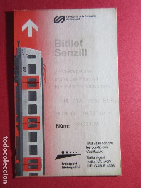 Colecionismos Bilhetes de Transporte: LAS PLANAS FUNICULAR - REF: COL_FGC_01 - COLECCION FGC FERROCARRILES GENERALITAT BILLETE SENZILL