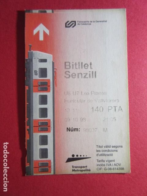 Colecionismos Bilhetes de Transporte: U6 U7 FUNICULAR 140 - REF: COL_FGC_01 - COLECCION FGC FERROCARRILES GENERALITAT BILLETE SENZILL