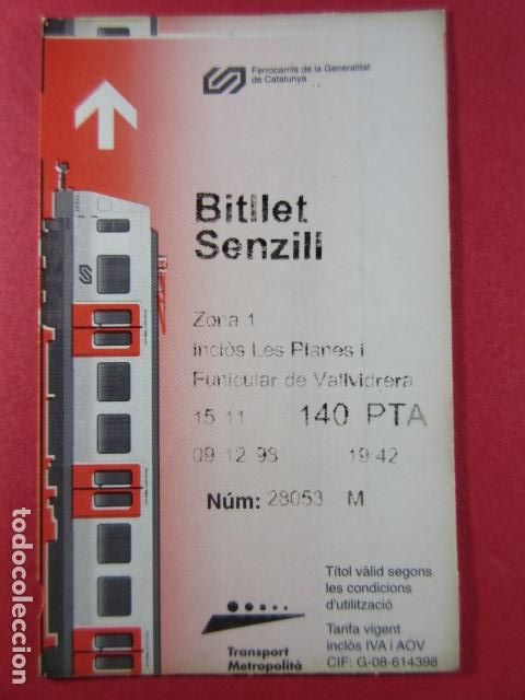 Colecionismos Bilhetes de Transporte: ZONA 1 PLANAS FUNICULAR 140 - REF: COL_FGC_01COLECCION FGC FERROCARRILES GENERALITAT BILLETE SENZILL