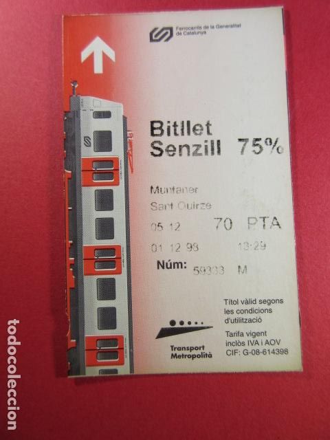 Colecionismos Bilhetes de Transporte: MUNTANER SANT QUIRZE 70 - REF: COL_FGC_01 COLECCION FGC FERROCARRILES GENERALITAT BILLETE SENZILL
