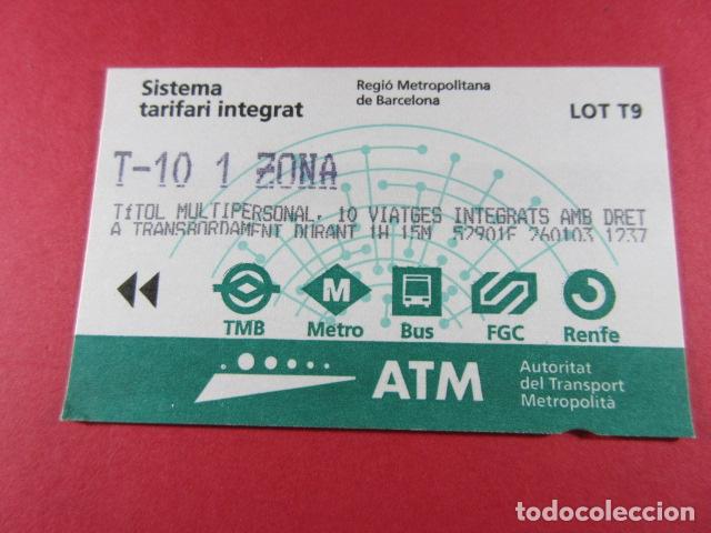 Collectables Transport Tickets: ref: TARMAGATM -1 TARJETA T-10 1 ZONA SERIE T9 - COL. MAGNETICA ATM BARCELONA LEER INTERIOR