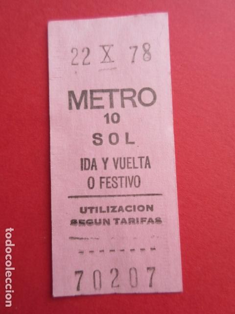 Collectables Transport Tickets: ref: REFMM01 - METRO MADRID - parada SOL 10 ROSA IDA VUELTA Y FESTIVO - 1978 - CAPICUA 70207