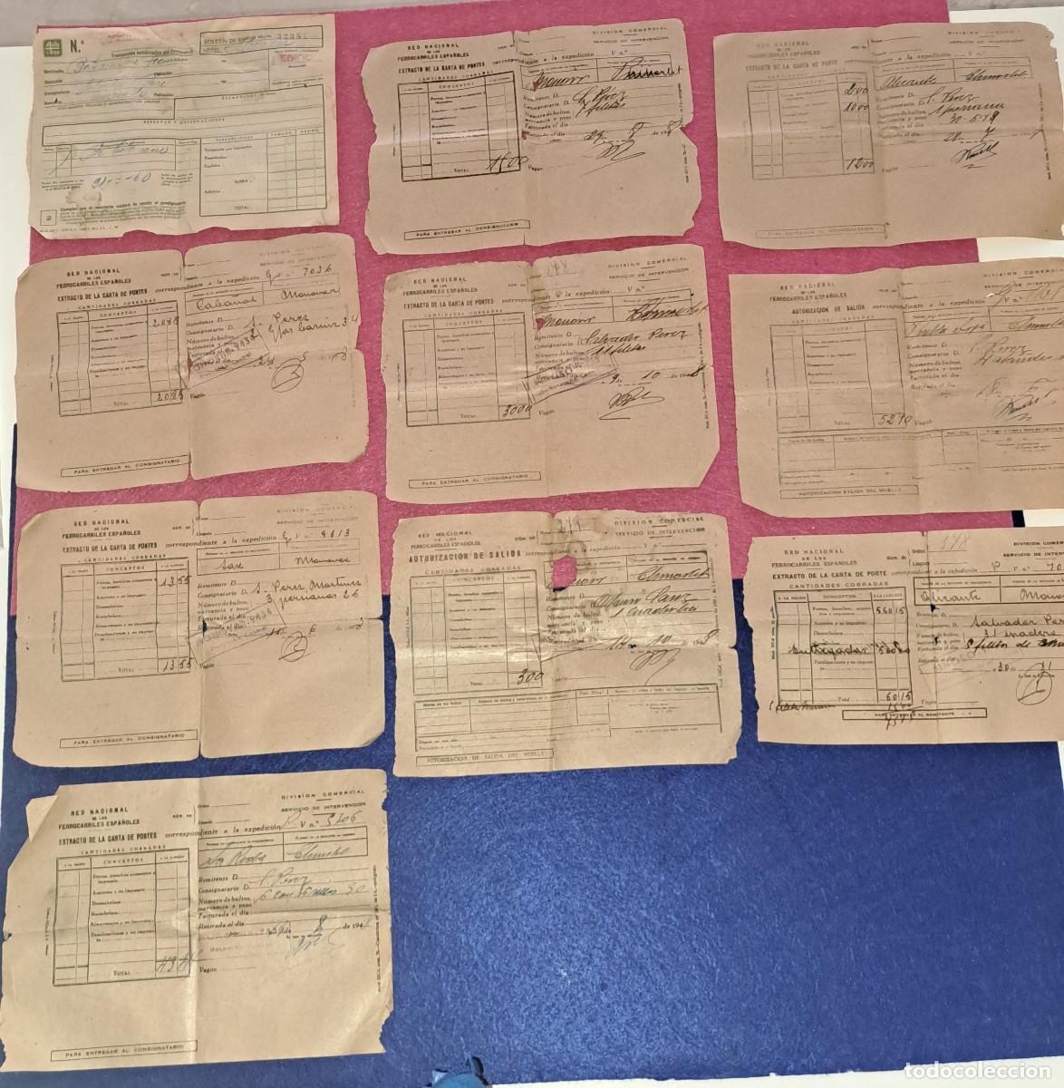 Coleccionismo Billetes de transporte: LOTE DE 10 CARTAS DE PORTE DEL FERROCARRIL - A&Ntilde;OS 40 - ALICANTE - MONOVAR - CHINORLET