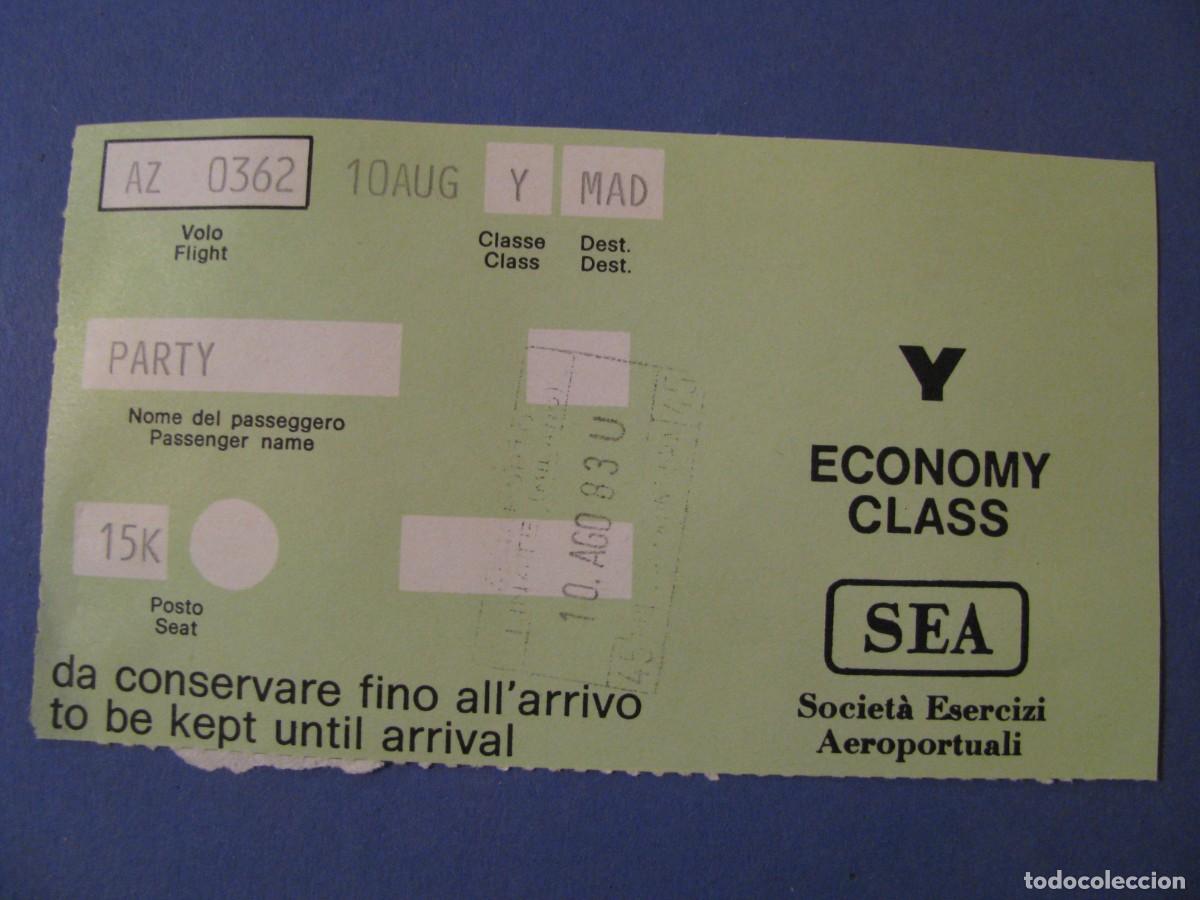 Coleccionismo Billetes de transporte: BILLETE DE AVION. SEA SOCIETA ESERCIZI AEROPORTUALI. MILAN - MADRID?. 1983.