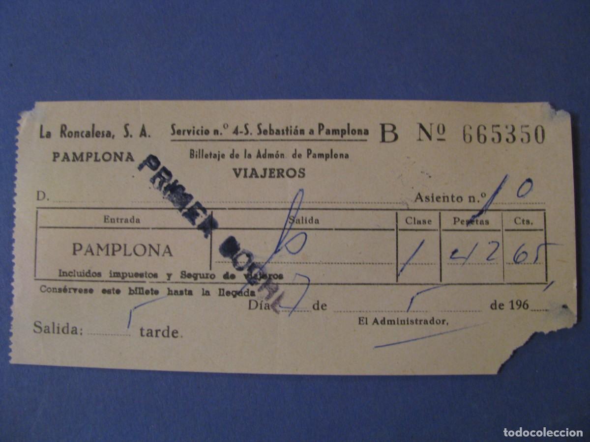 Collectables Transport Tickets: BILLETE DE AUTOBUS. LA RONCALESA S. A. SAN SEBASTIAN PAMPLONA. A&Ntilde;OS 60.