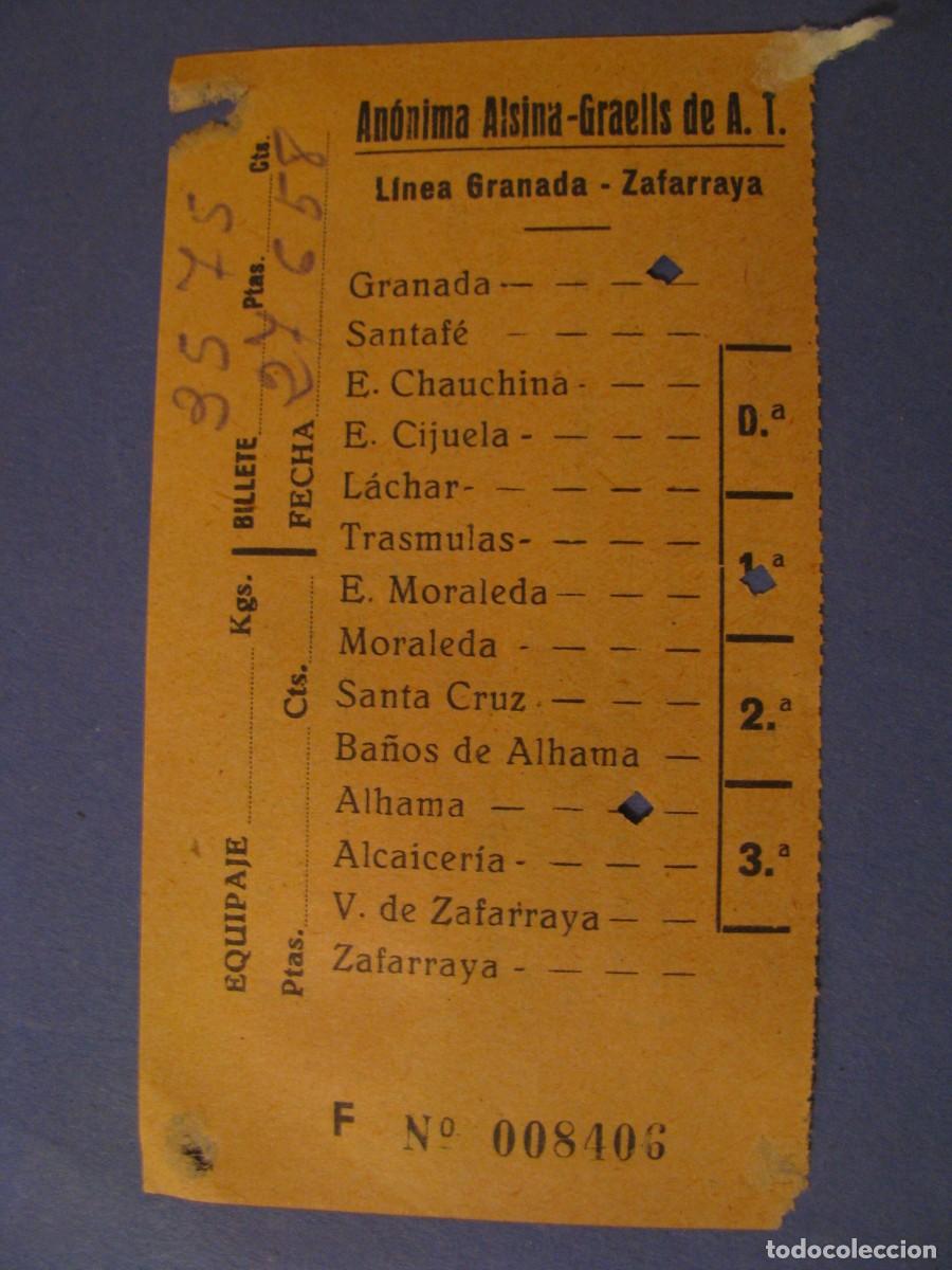 Coleccionismo Billetes de transporte: BILLETE DE AUTOBUS. ALSINA GRAELLS. LINEA GRANADA - ZAFARRAYA. 1958.