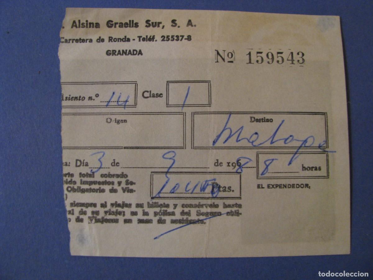 Coleccionismo Billetes de transporte: BILLETE DE AUTOBUS. ALSINA GRAELLS. GRANADA - MALAGA 1968.